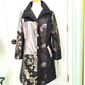 Dor Dor Couture Coat Brocade High Collar Multi